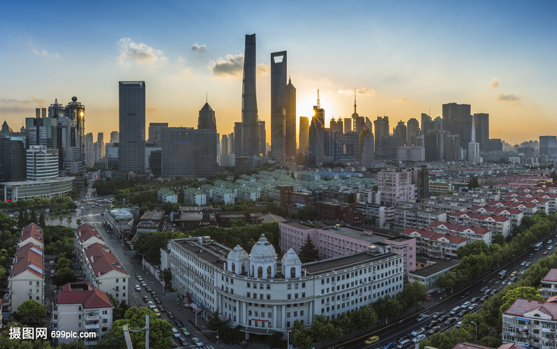 上海城市日落景观